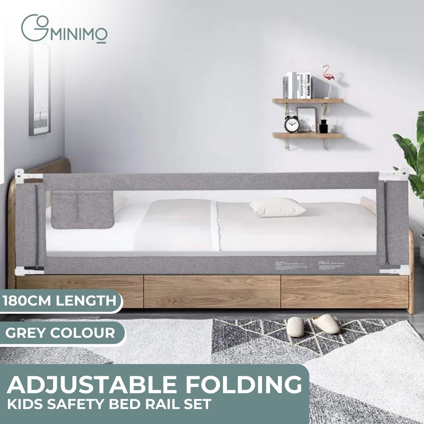 GOMINIMO 180cm x 90cm Kids Bed Safety Rail - Height Adjustable & Foldable Grey - Cosy Abode