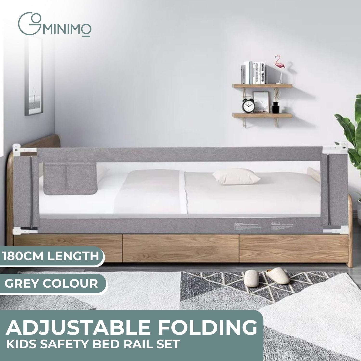 GOMINIMO 180cm x 90cm Kids Bed Safety Rail - Height Adjustable & Foldable Grey - Cosy Abode