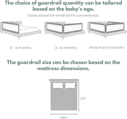 GOMINIMO 180cm x 90cm Kids Bed Safety Rail - Height Adjustable & Foldable Grey - Cosy Abode
