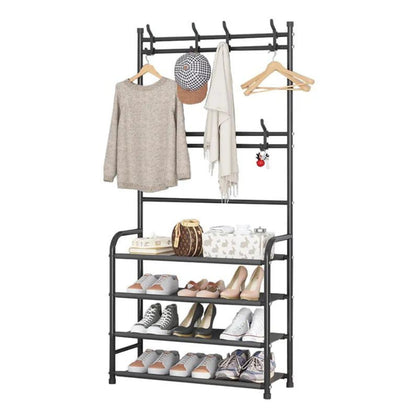 GOMINIMO Clothes Rack with Shoe Rack Shelves (Black) - Cosy Abode