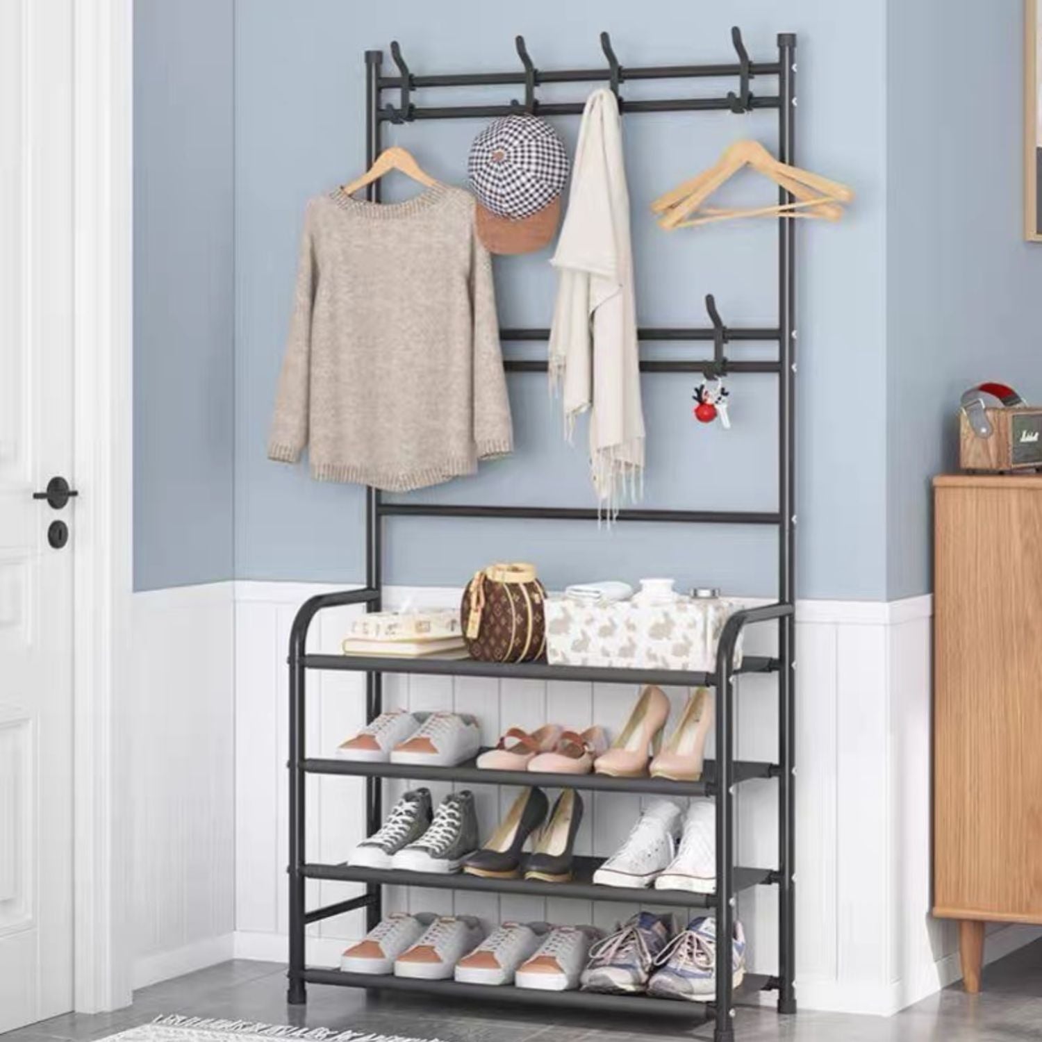 GOMINIMO Clothes Rack with Shoe Rack Shelves (Black) - Cosy Abode