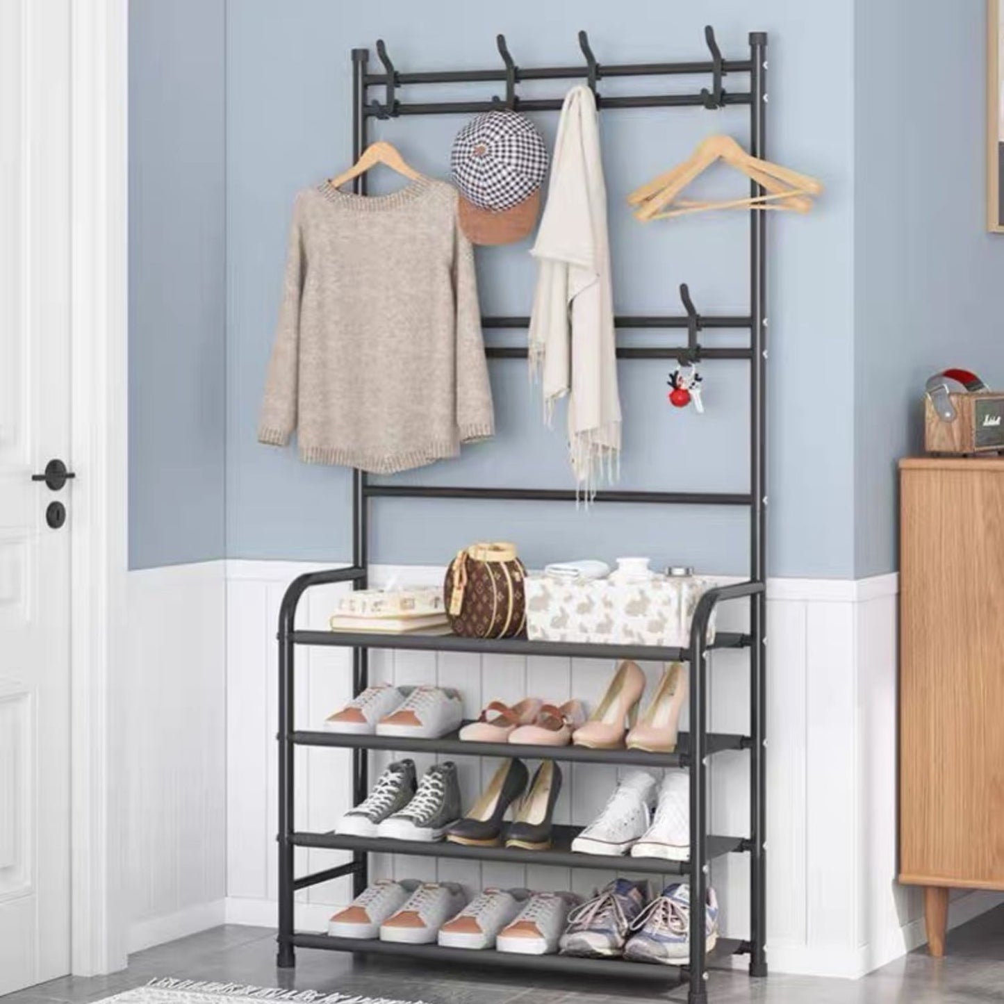 GOMINIMO Clothes Rack with Shoe Rack Shelves (Black) - Cosy Abode