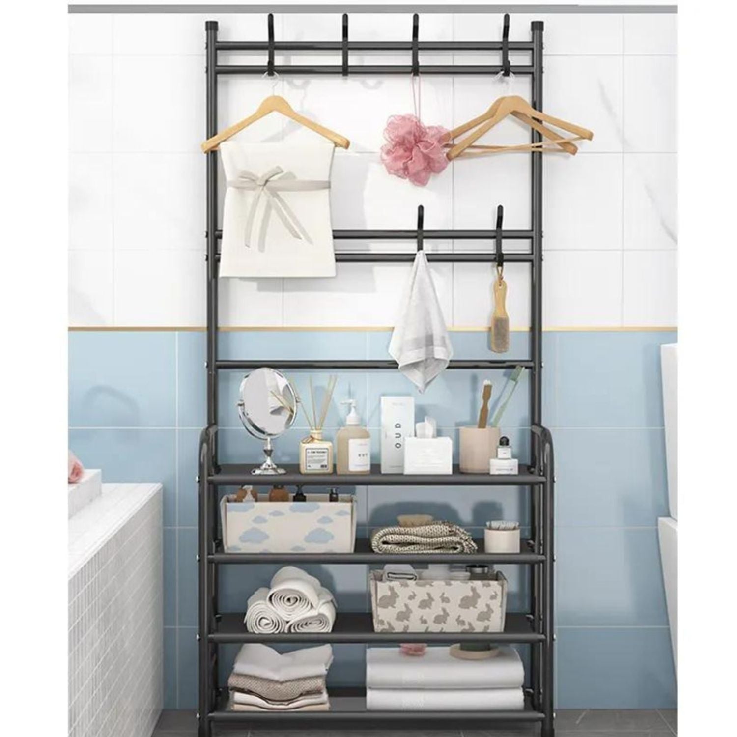 GOMINIMO Clothes Rack with Shoe Rack Shelves (Black) - Cosy Abode