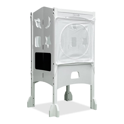 EKKIO Folding Kitchen Kids Step Stool with Chalkboard- Saturn, Moon, Square and Star Shape Design (White) - Cosy Abode