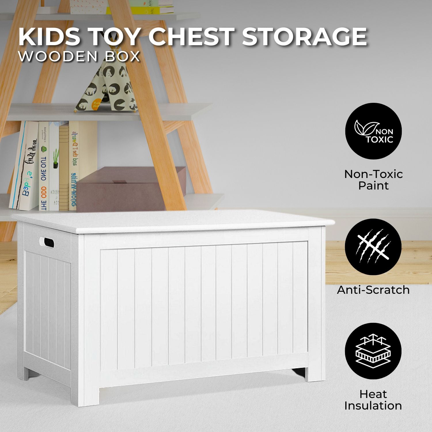 GOMINIMO Kids Toy Storage Box with Lid and Air Gap Handle (White) - Cosy Abode