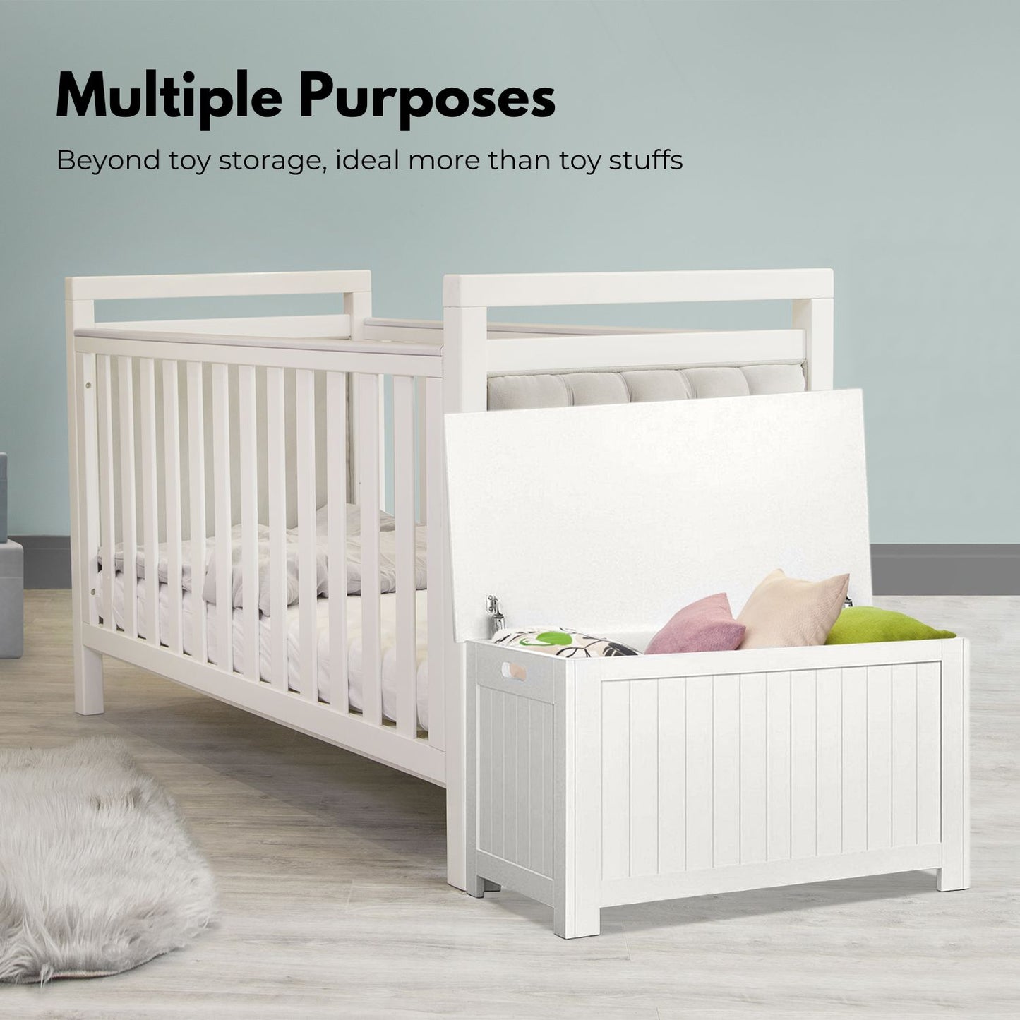 GOMINIMO Kids Toy Storage Box with Lid and Air Gap Handle (White) - Cosy Abode