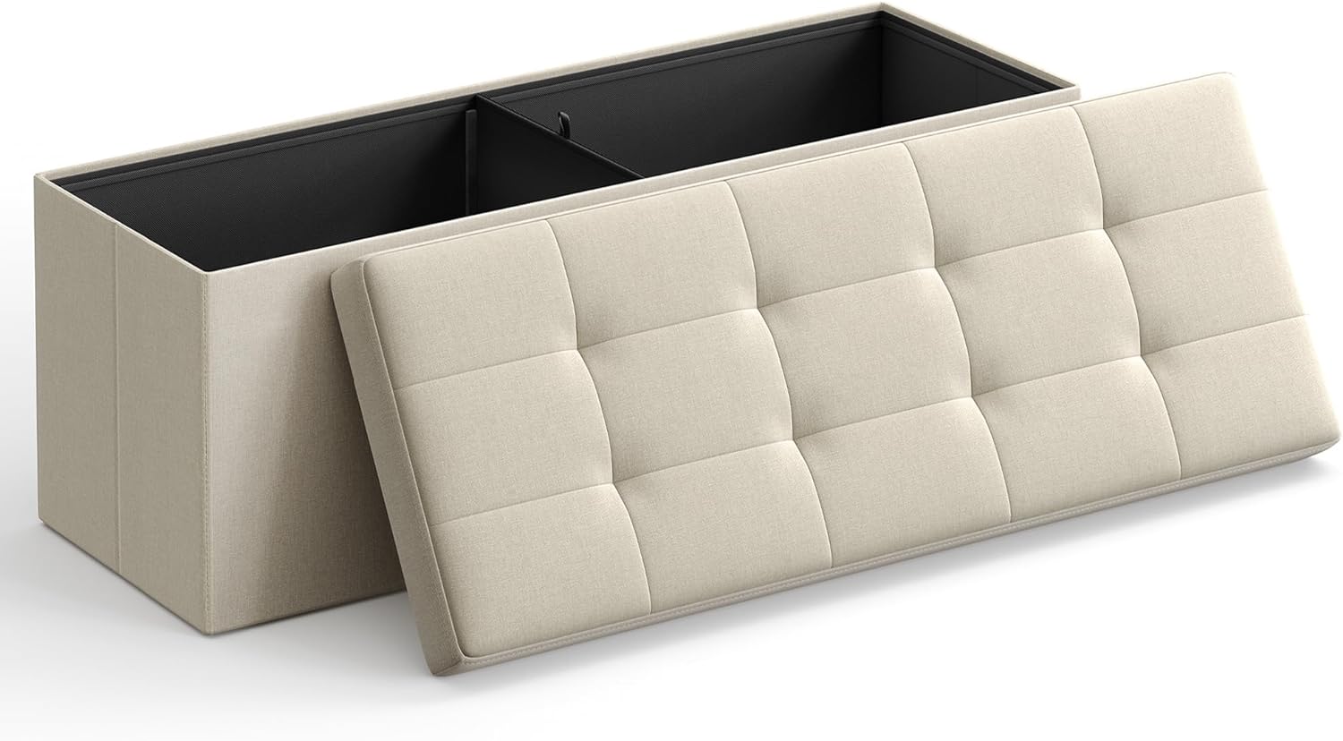 SONGMICS 109cm Folding Storage Ottoman Bench Beige - Cosy Abode