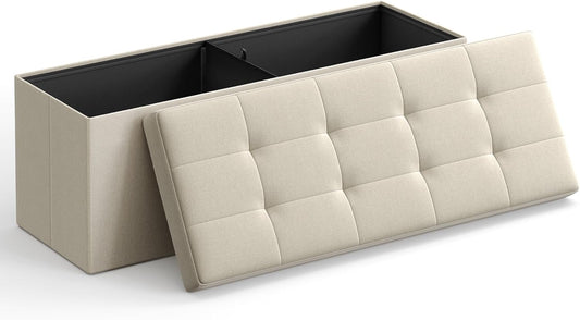 SONGMICS 109cm Folding Storage Ottoman Bench Beige - Cosy Abode