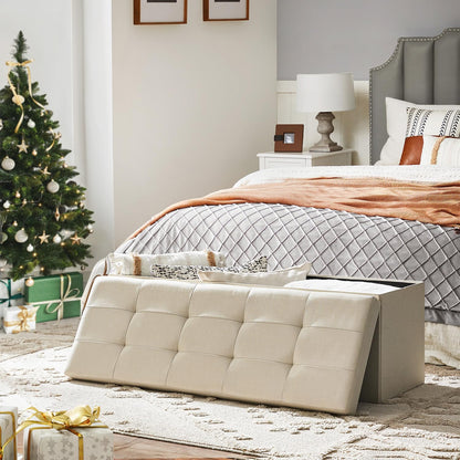 SONGMICS 109cm Folding Storage Ottoman Bench Beige - Cosy Abode