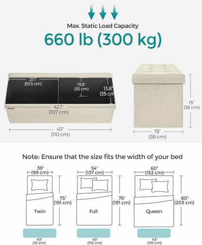 SONGMICS 109cm Folding Storage Ottoman Bench Beige - Cosy Abode