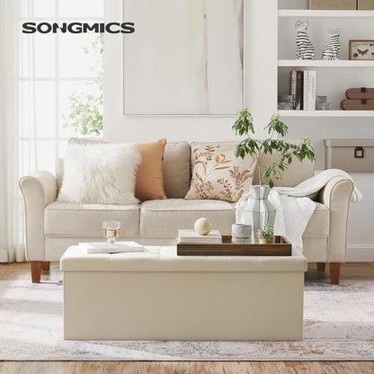 SONGMICS 109cm Folding Storage Ottoman Bench Beige - Cosy Abode
