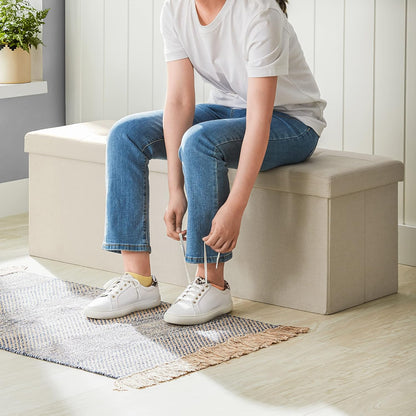 SONGMICS 109cm Folding Storage Ottoman Bench Beige - Cosy Abode