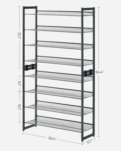 SONGMICS 8-Tier Shoe Rack Storage 32 pairs with Adjustable Shelves Gray - Cosy Abode