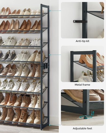 SONGMICS 8-Tier Shoe Rack Storage 32 pairs with Adjustable Shelves Gray - Cosy Abode