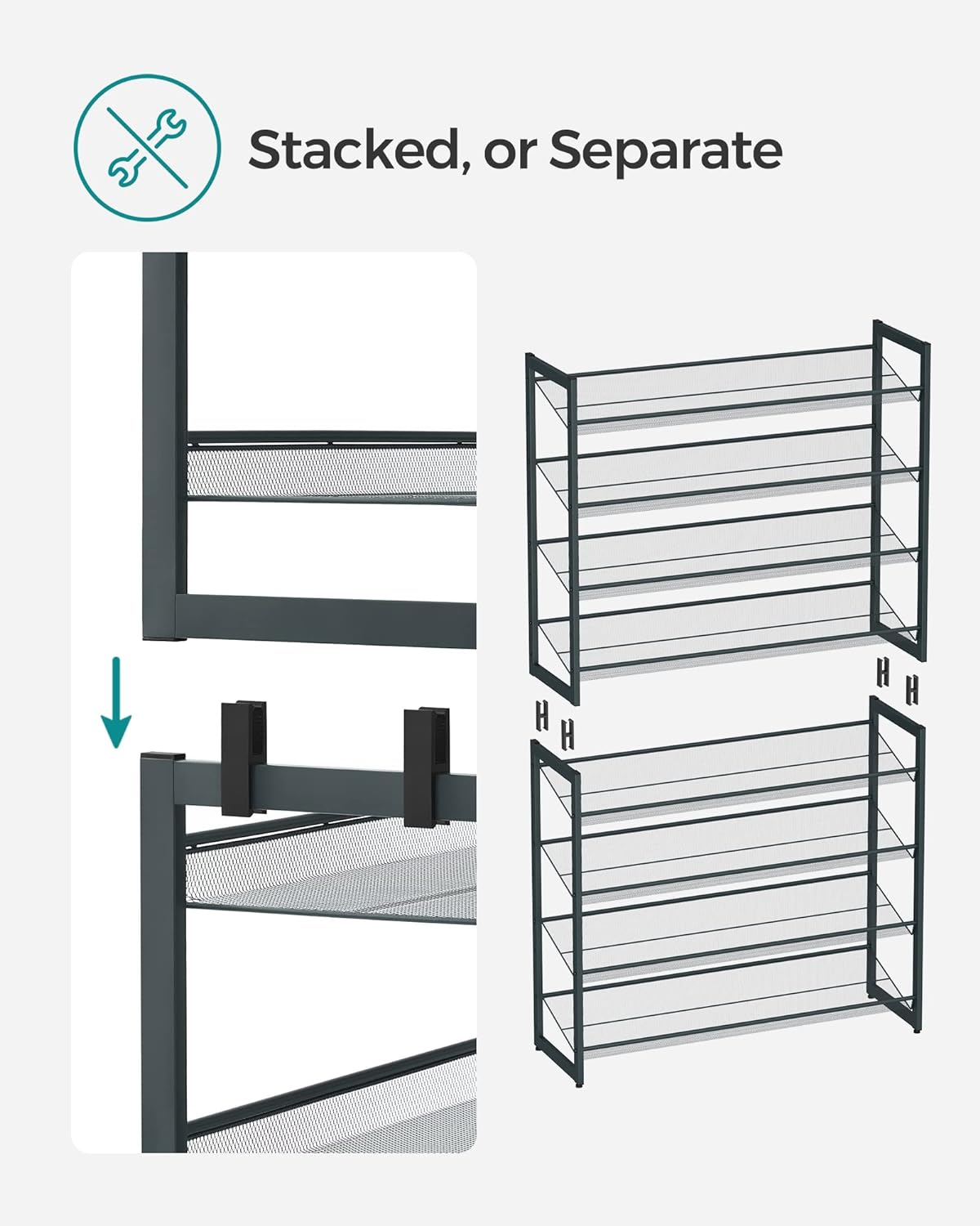 SONGMICS 8-Tier Shoe Rack Storage 32 pairs with Adjustable Shelves Gray - Cosy Abode