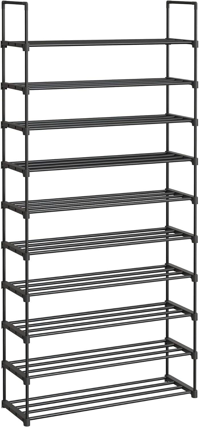 SONGMICS 10 Tier Metal Shoe Rack for 50 Pairs of Shoes Black - Cosy Abode