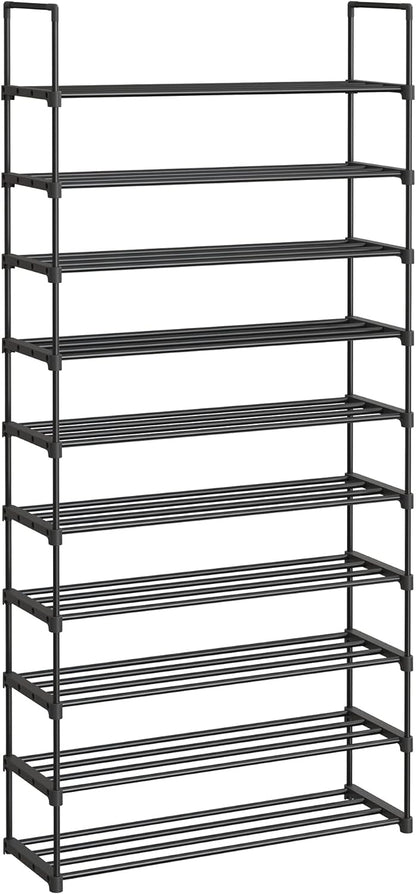 SONGMICS 10 Tier Metal Shoe Rack for 50 Pairs of Shoes Black - Cosy Abode