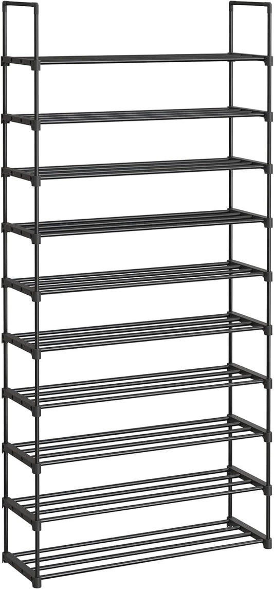 SONGMICS 10 Tier Metal Shoe Rack for 50 Pairs of Shoes Black - Cosy Abode