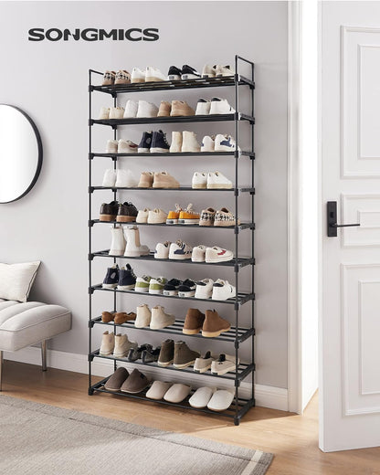 SONGMICS 10 Tier Metal Shoe Rack for 50 Pairs of Shoes Black - Cosy Abode