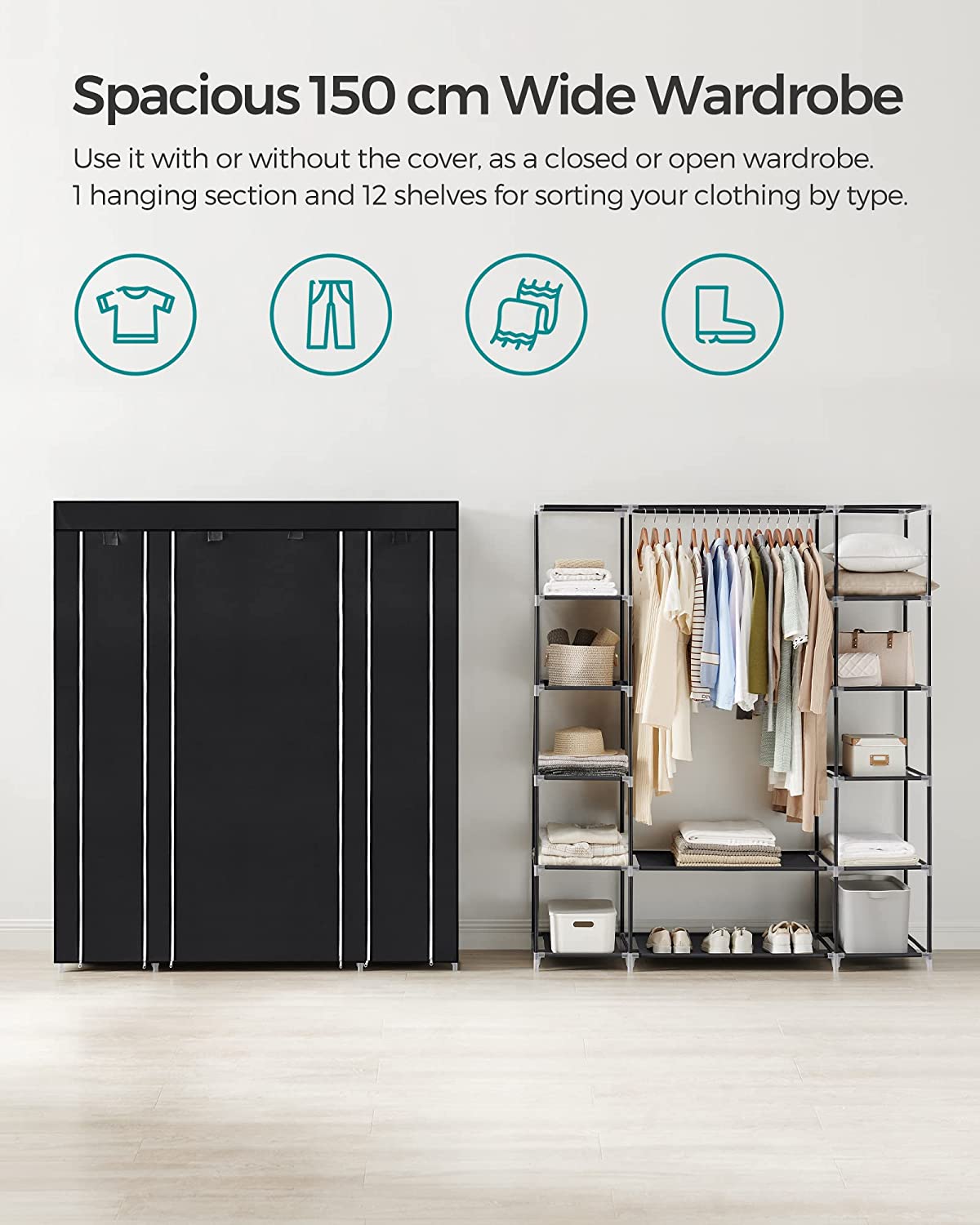 SONGMICS Non-Woven Fabric Wardrobe Bedroom Furniture Storage Black - Cosy Abode