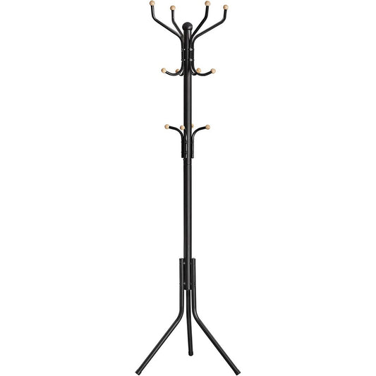 SONGMICS Metal Coat Rack 182 cm Tall Hall Tree Black - Cosy Abode