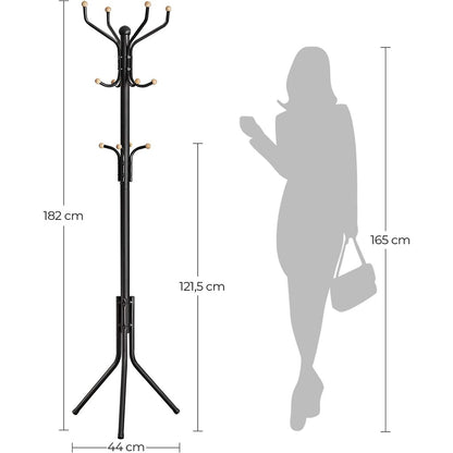 SONGMICS Metal Coat Rack 182 cm Tall Hall Tree Black - Cosy Abode