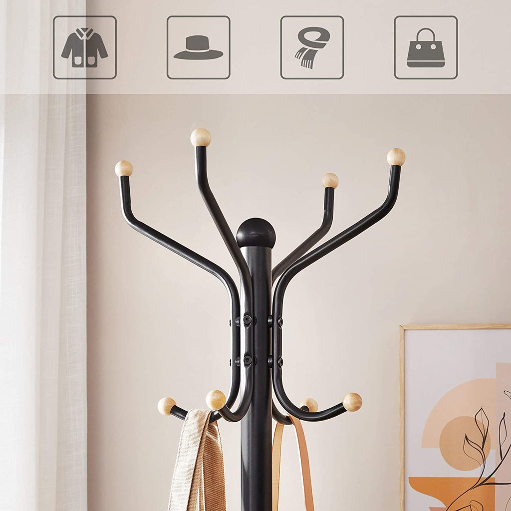SONGMICS Metal Coat Rack 182 cm Tall Hall Tree Black - Cosy Abode