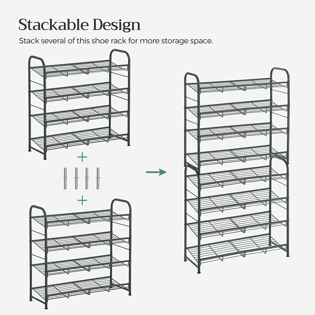 SONGMICS 4-Tier Shoe Rack Storage 16 Pairs Organizer Gray - Cosy Abode