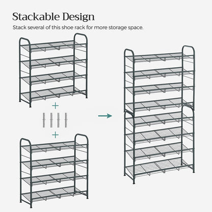 SONGMICS 4-Tier Shoe Rack Storage 16 Pairs Organizer Gray - Cosy Abode