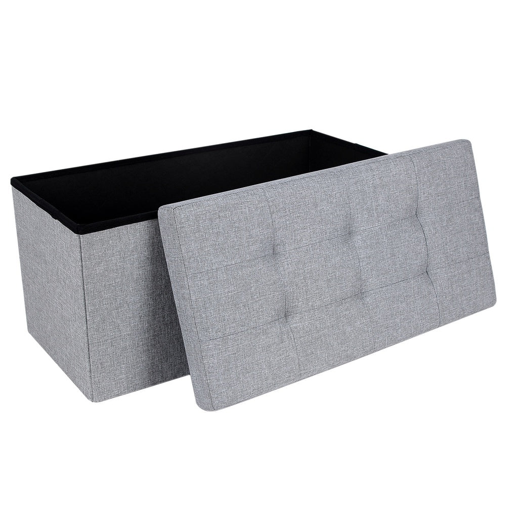 SONGMICS 76cm Folding Storage Ottoman Bench Foot Rest Stool Light Gray - Cosy Abode