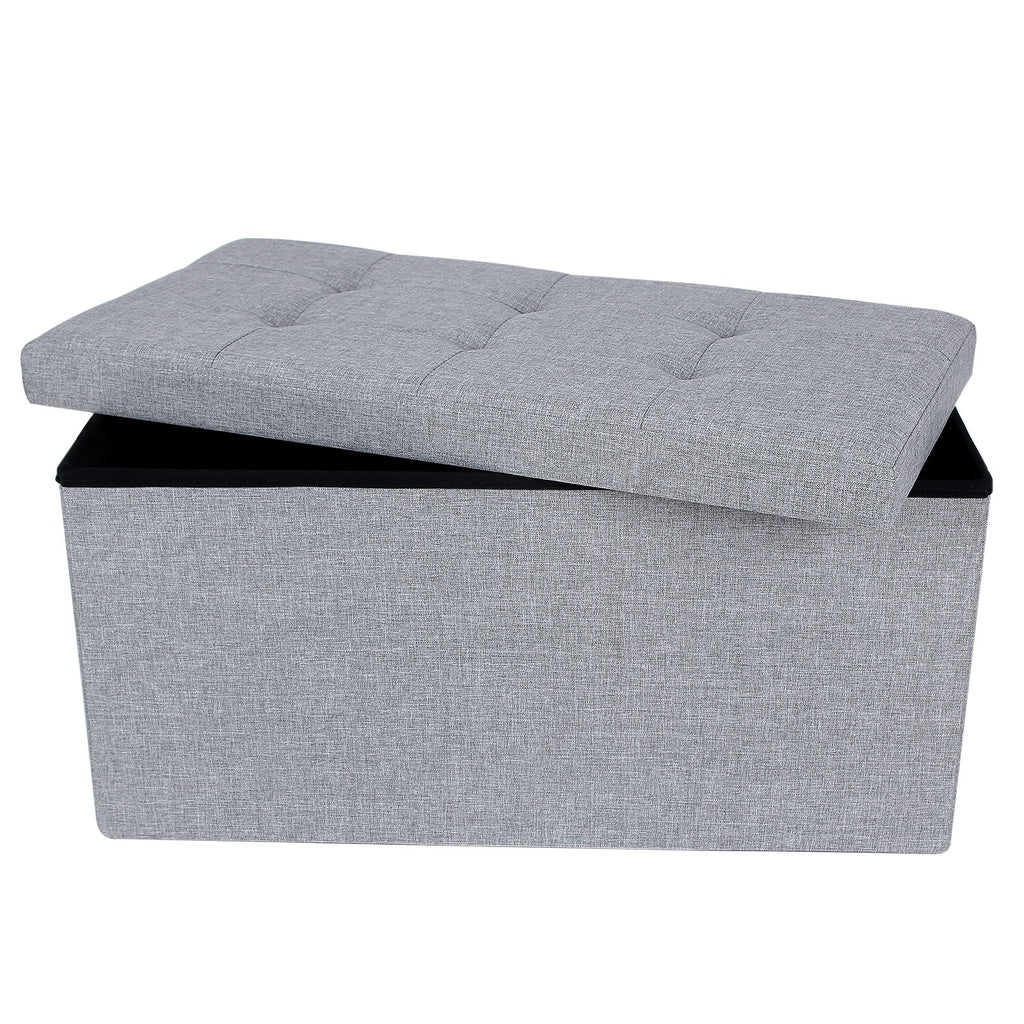 SONGMICS 76cm Folding Storage Ottoman Bench Foot Rest Stool Light Gray - Cosy Abode