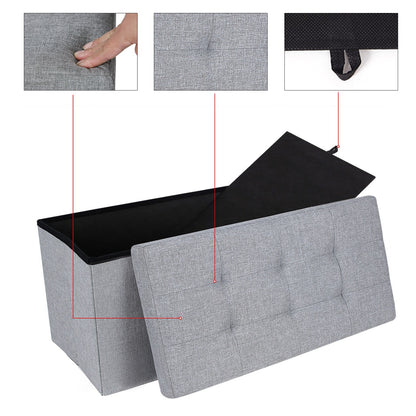 SONGMICS 76cm Folding Storage Ottoman Bench Foot Rest Stool Light Gray - Cosy Abode