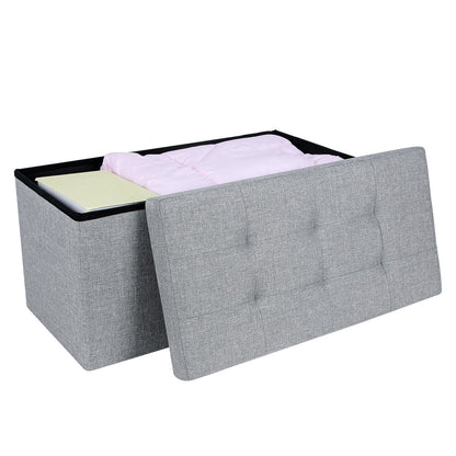 SONGMICS 76cm Folding Storage Ottoman Bench Foot Rest Stool Light Gray - Cosy Abode