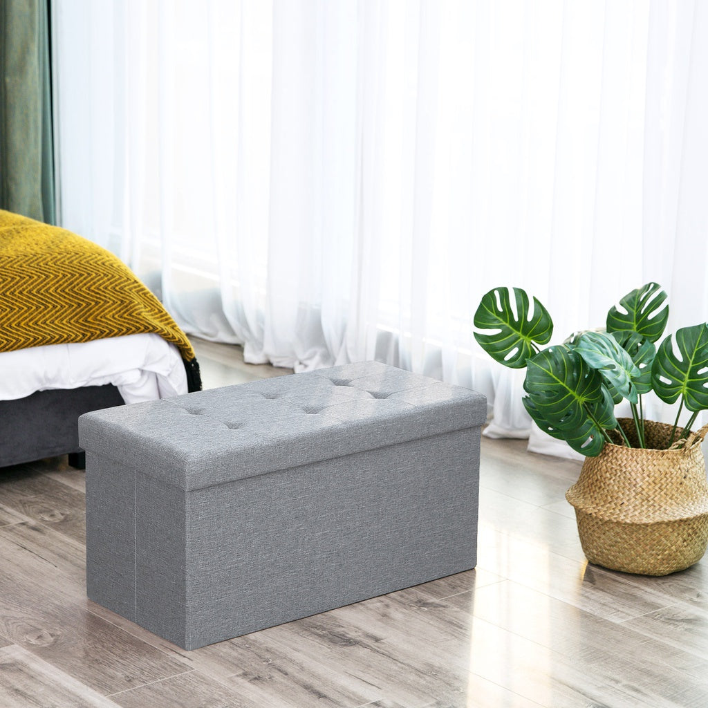 SONGMICS 76cm Folding Storage Ottoman Bench Foot Rest Stool Light Gray - Cosy Abode