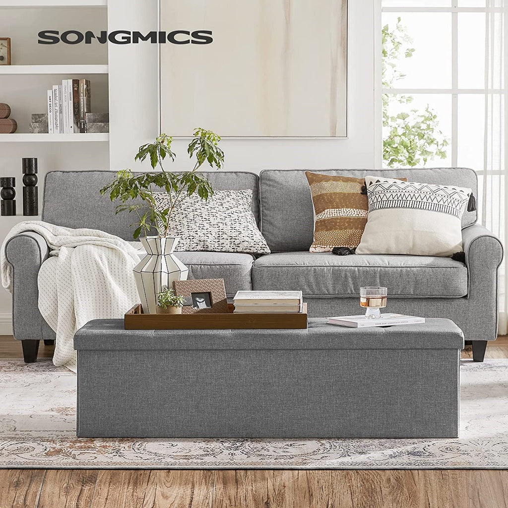 SONGMICS 110cm Storage Ottoman Bench Light Grey - Cosy Abode