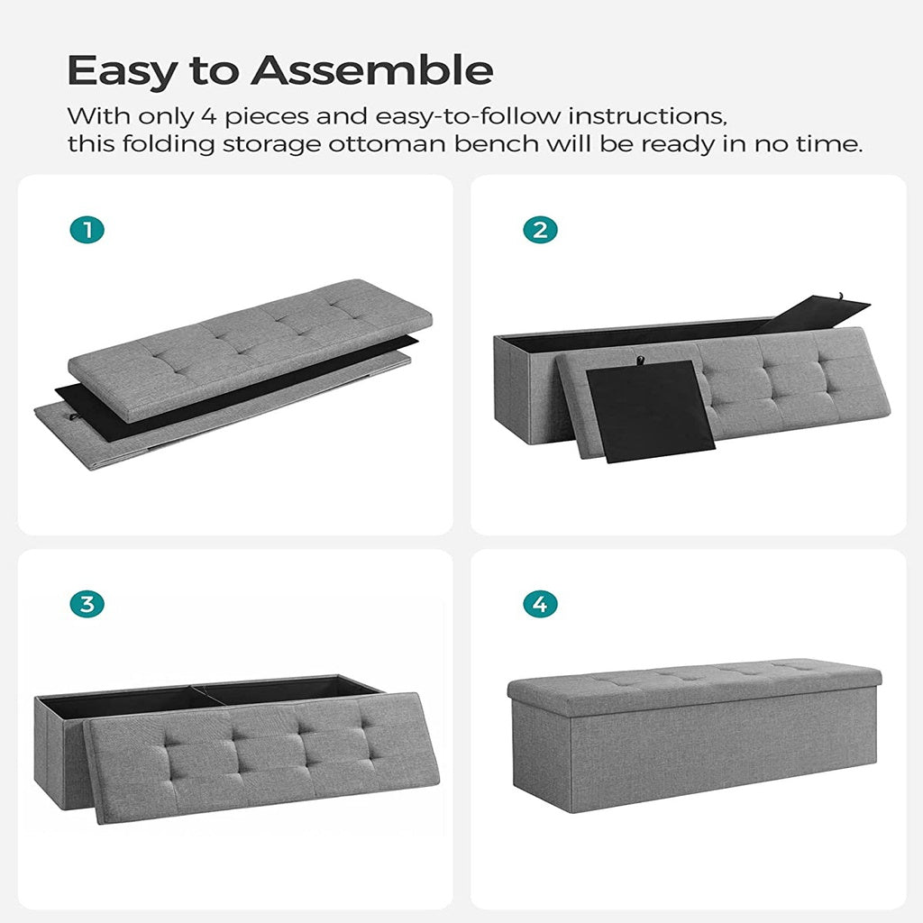 SONGMICS 110cm Storage Ottoman Bench Light Grey - Cosy Abode