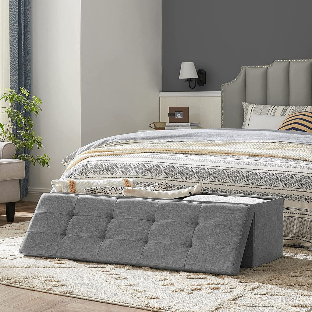 SONGMICS 110cm Storage Ottoman Bench Light Grey - Cosy Abode