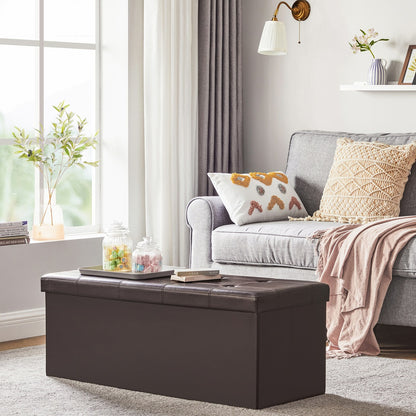 SONGMICS 110cm Folding Ottoman Bench Footrest Brown - Cosy Abode