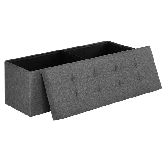 SONGMICS 110cm Folding Storage Ottoman Bench Foot Rest Stool Dark Gray - Cosy Abode