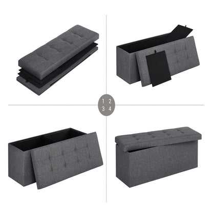 SONGMICS 110cm Folding Storage Ottoman Bench Foot Rest Stool Dark Gray - Cosy Abode