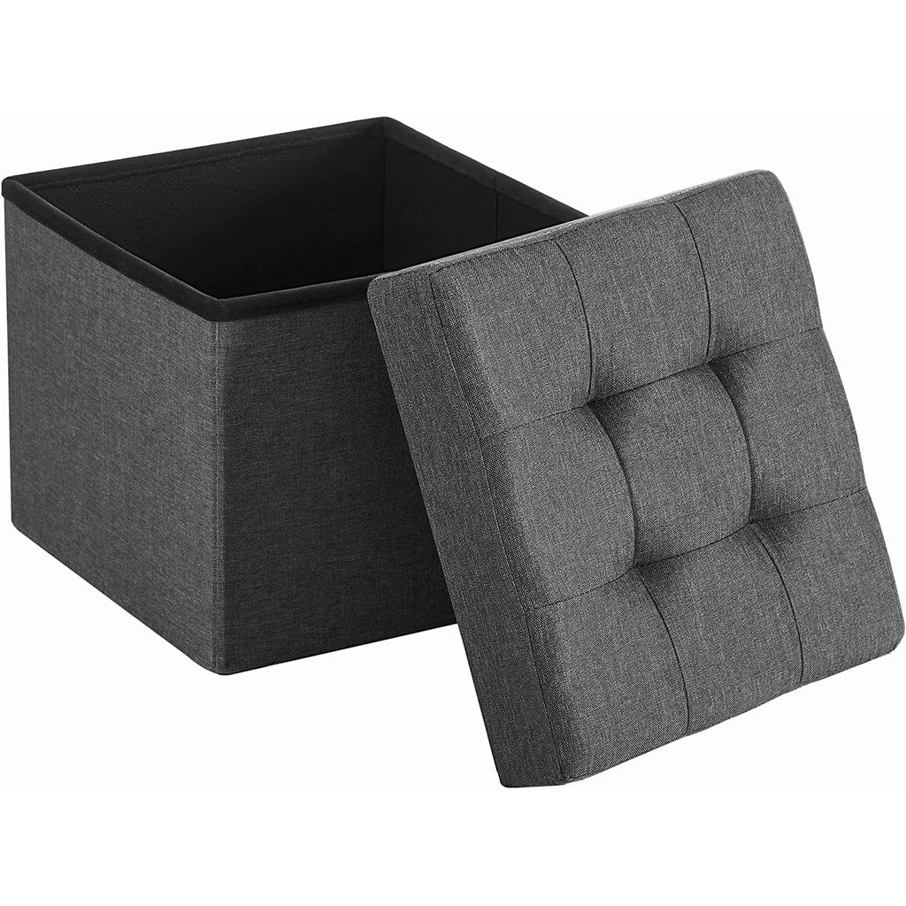 SONGMICS 38cm Folding Storage Ottoman Bench Foot Rest Stool Dark Gray - Cosy Abode