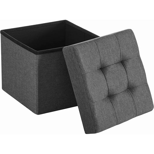 SONGMICS 38cm Folding Storage Ottoman Bench Foot Rest Stool Dark Gray - Cosy Abode