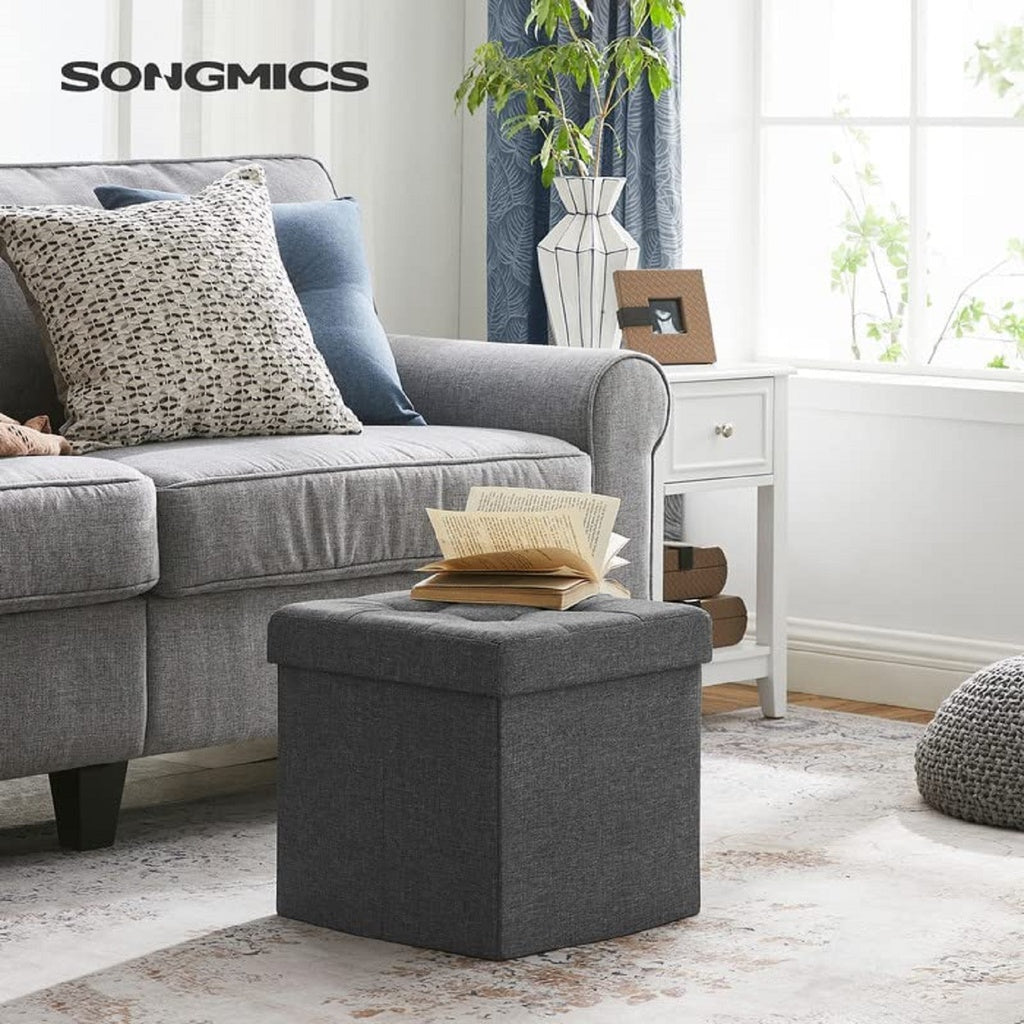 SONGMICS 38cm Folding Storage Ottoman Bench Foot Rest Stool Dark Gray - Cosy Abode