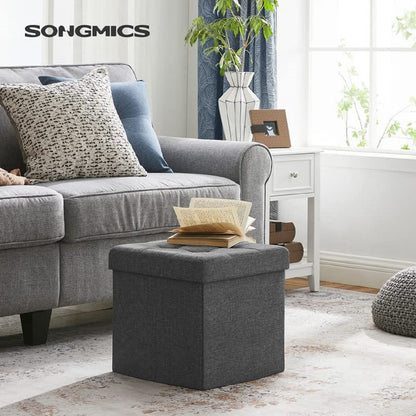 SONGMICS 38cm Folding Storage Ottoman Bench Foot Rest Stool Dark Gray - Cosy Abode
