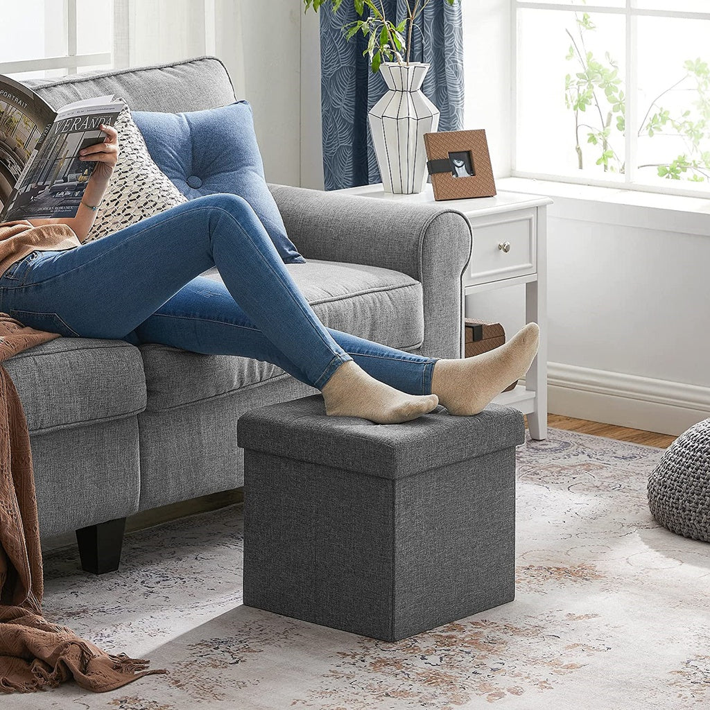 SONGMICS 38cm Folding Storage Ottoman Bench Foot Rest Stool Dark Gray - Cosy Abode