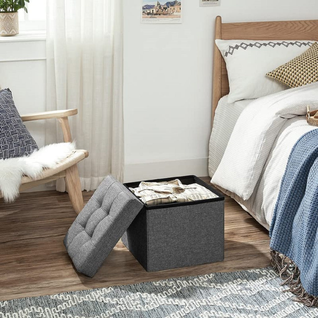 SONGMICS 38cm Folding Storage Ottoman Bench Foot Rest Stool Dark Gray - Cosy Abode