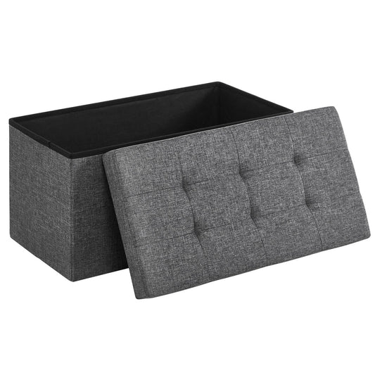 SONGMICS 76cm Folding Storage Ottoman Bench Foot Rest Stool Dark Gray - Cosy Abode