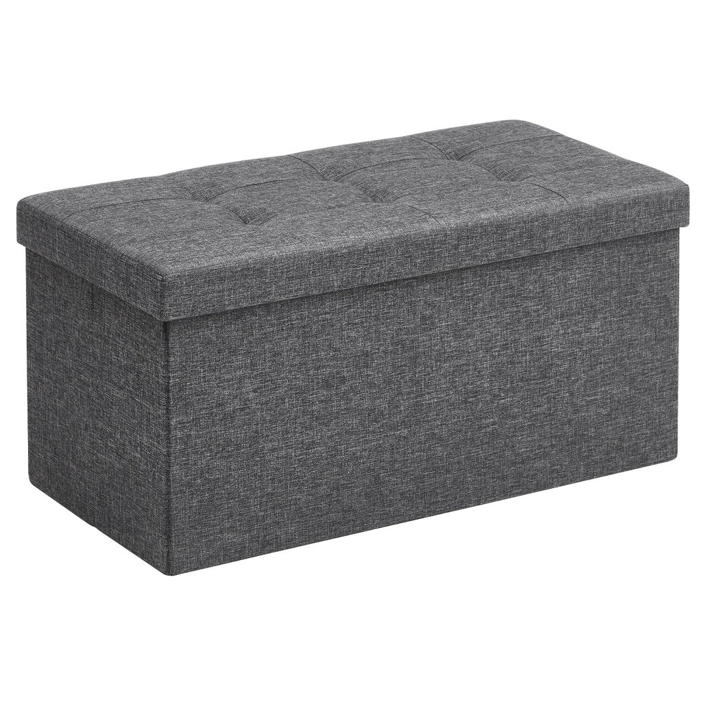 SONGMICS 76cm Folding Storage Ottoman Bench Foot Rest Stool Dark Gray - Cosy Abode