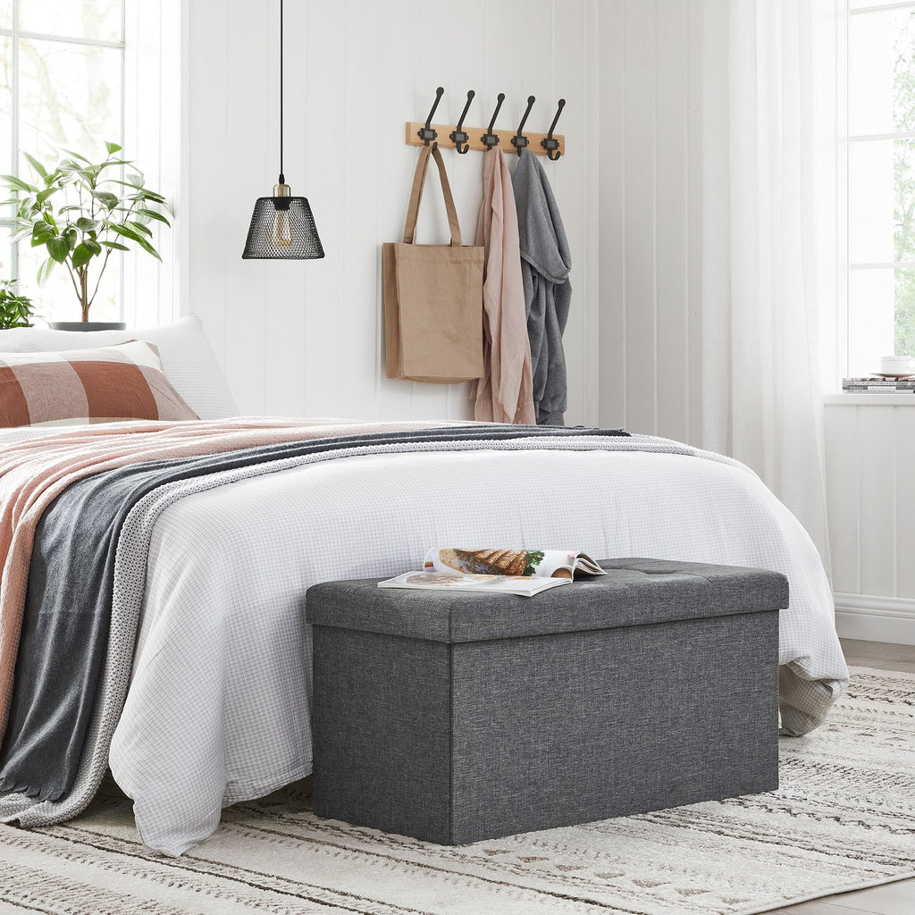 SONGMICS 76cm Folding Storage Ottoman Bench Foot Rest Stool Dark Gray - Cosy Abode