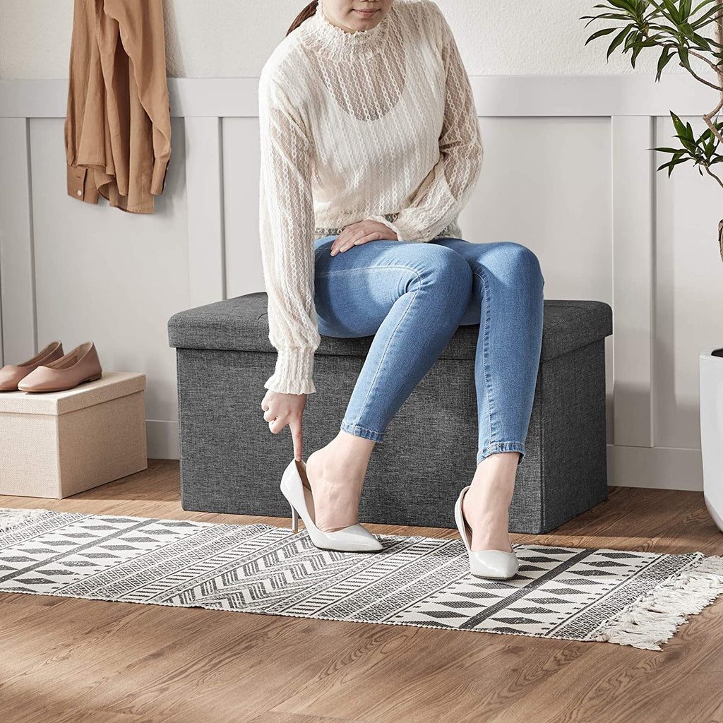 SONGMICS 76cm Folding Storage Ottoman Bench Foot Rest Stool Dark Gray - Cosy Abode